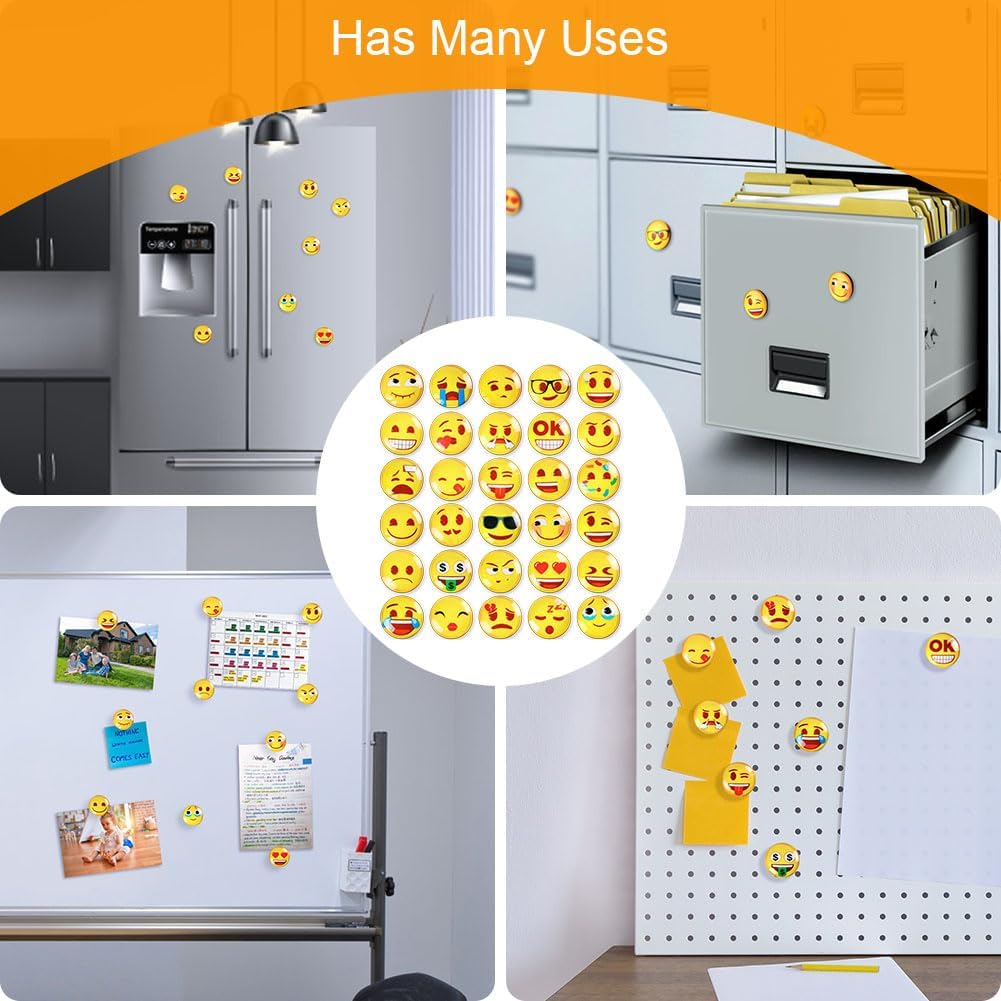 Detalle 2 de AUAUY M1-3860081 emoji-koelkastmagneten, 30 glazen smileys