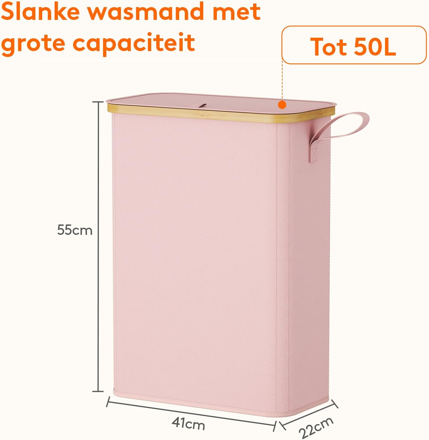 Detalle de Lifewit 23177 smalle wasmand van 50 liter met deksel, roze en opvouwbaar