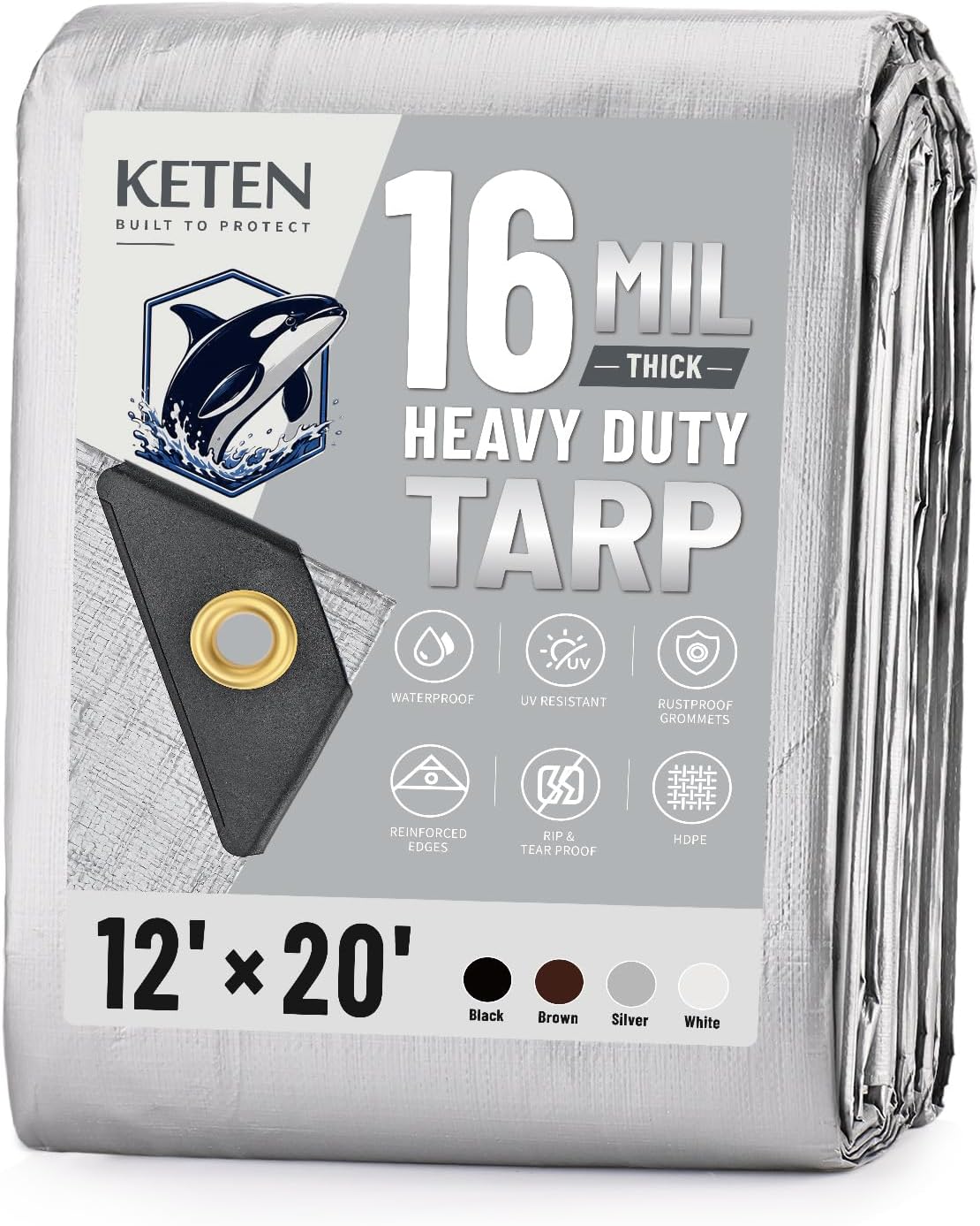 Detalle de Keten Tarps Heavy Duty Waterproof 12x20 Feet (Extra Thick 16 Mil) — UV Blocking Outdoor Tarp with Reinforced Grommets