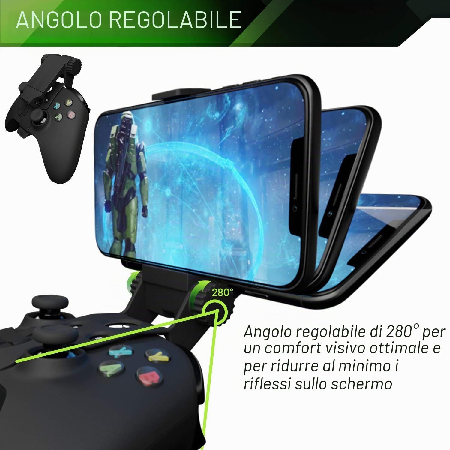 Detalle 2 de Clip da gioco mobile per controller Xbox Series X|S: supporto regolabile per smartphone (Carbon Black)