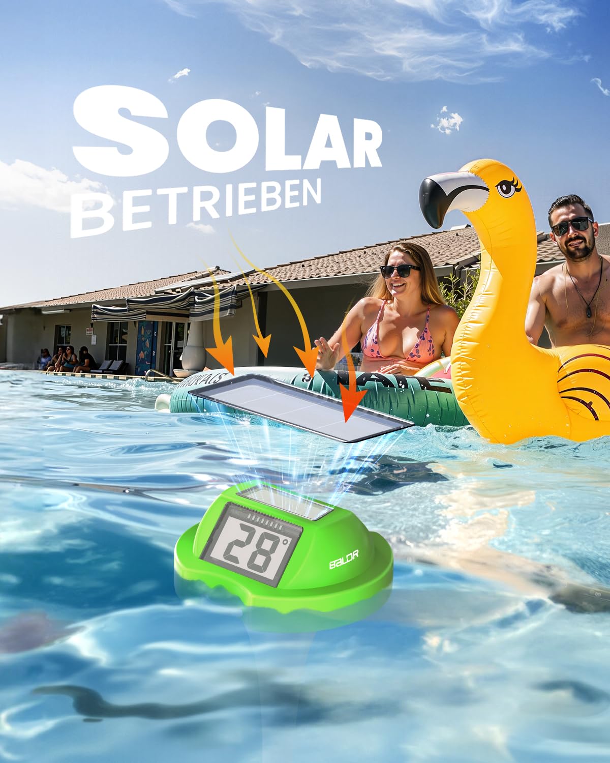 Detalle de BALDR Solar Schwimmendes für Pool – Doppel-Display, IPX7, grün