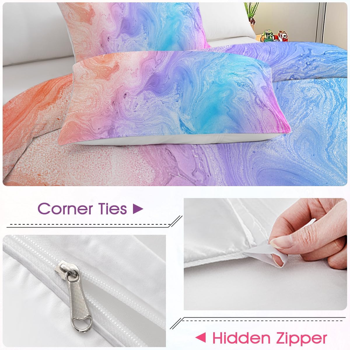 Thumbnail 3 de BlessLiving Duvet Cover Set: Pastel Ombre Marble Pink Blue (Double 3-Piece)