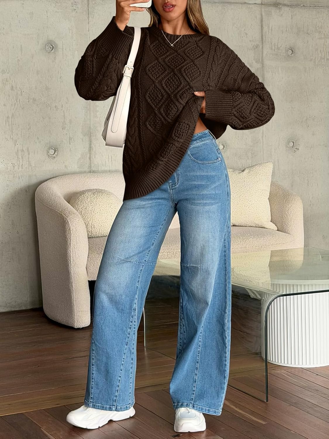 Thumbnail 5 de Trendy Queen TRDOSSE1008 Oversized Cable-Knit Sweater, Cotton-Acrylic Blend