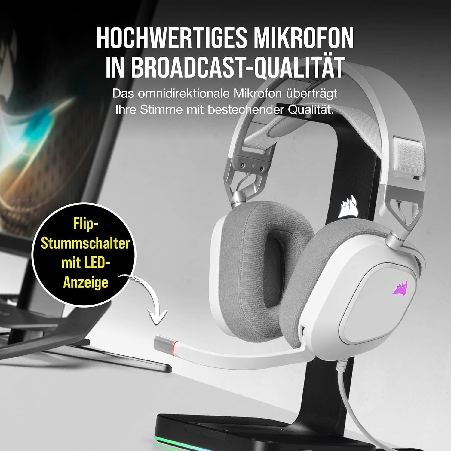 Thumbnail 2 de Corsair HS80 RGB USB Gaming-Headset (Weiß) mit Dolby Audio 7.1 und Broadcast-Qualität-Mikrofon