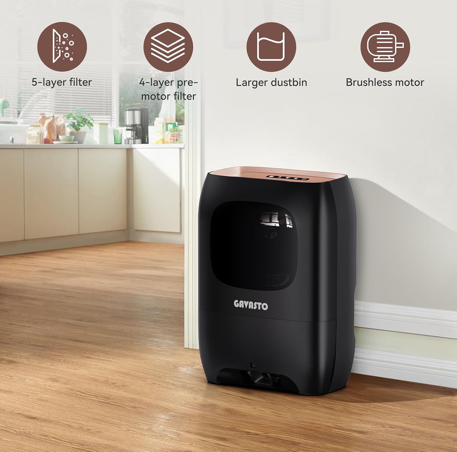 Detalle 2 de GAVASTO Pro Touchless Automatic Dustpan Vacuum (1500W) — Bagless, Auto Sensors, for Pet Hair & Messes