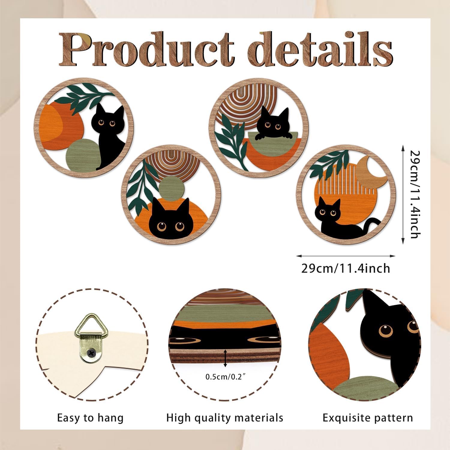 Thumbnail 6 de TOARTi cat wall art 4 pack, 11x11inch