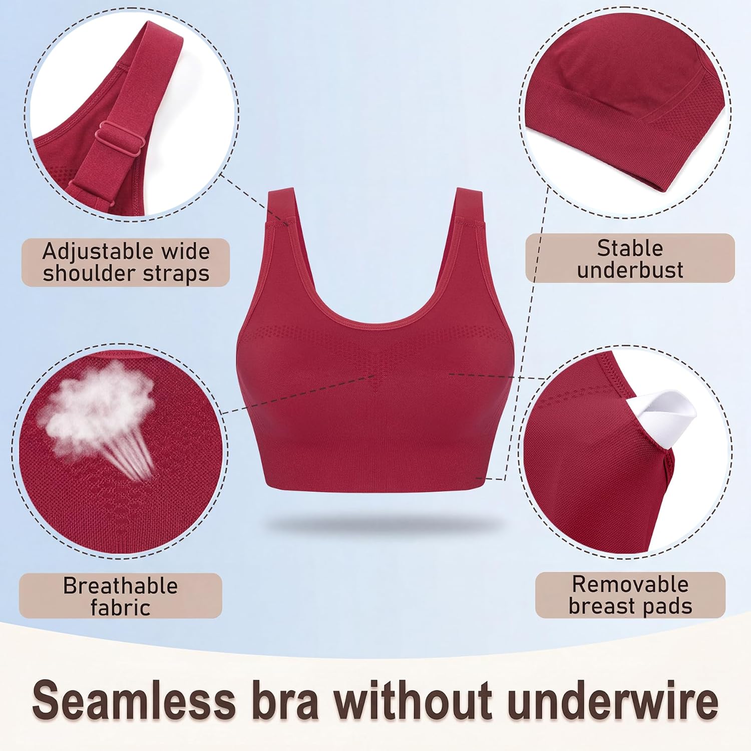 Thumbnail 4 de Leversic women’s high impact wirefree sports bra with adjustable straps and removable padding