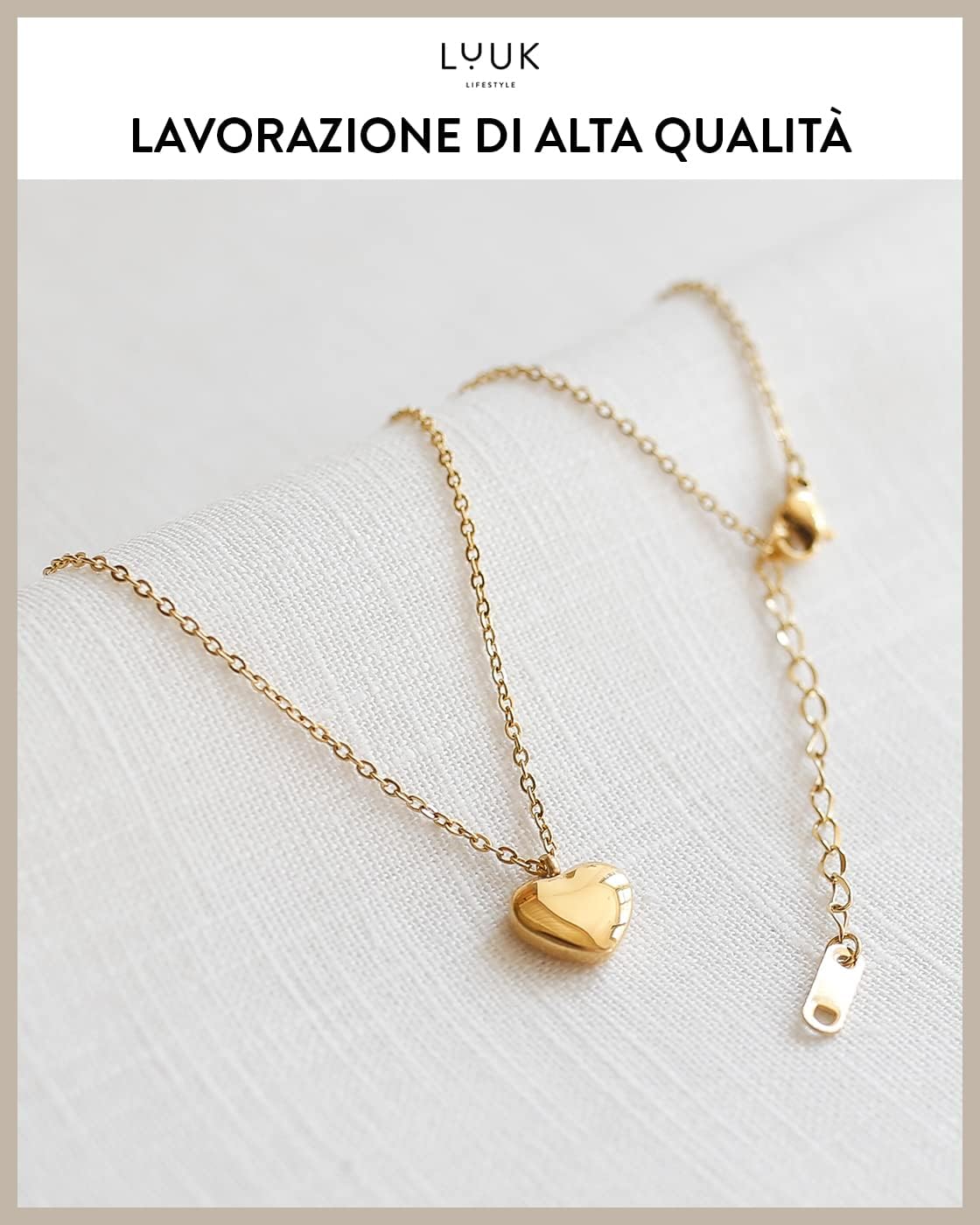 Detalle de LUUK LIFESTYLE Collana in acciaio inox con ciondolo Heart Friendship (50 cm) – versione oro, argento o oro rosa