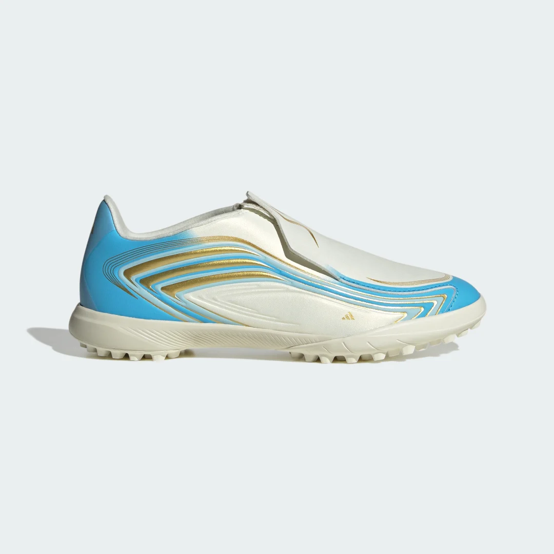 Detalle 2 de Adidas F50 Messi League moqueta sin cordones – Bota beige para césped artificial