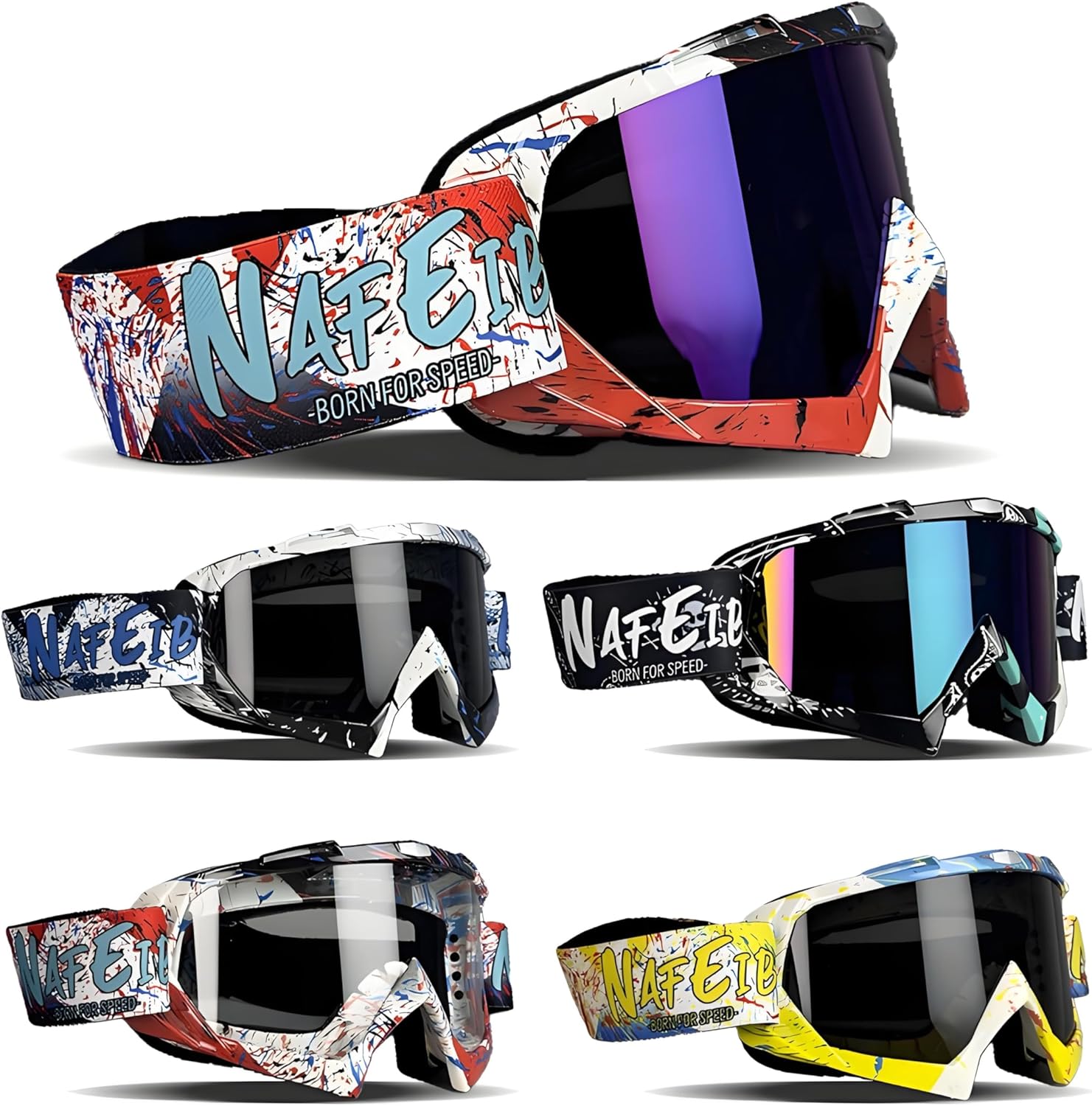 Thumbnail 4 de 4-FQ Motocross Brille – Hochwertige Off-Road Schutzbrille in Graffiti Rot