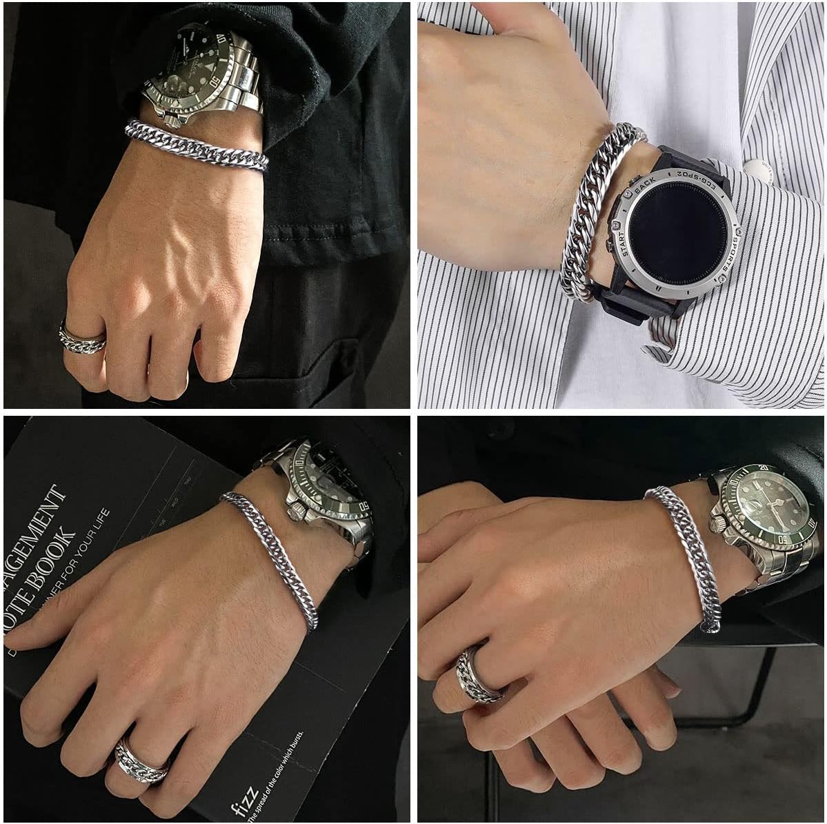 Detalle de Flintronic Homme Gourmette Chaîne Bracelet en Acier Inoxydable – Chaîne Grosse Maille, 12 mm × 21 cm