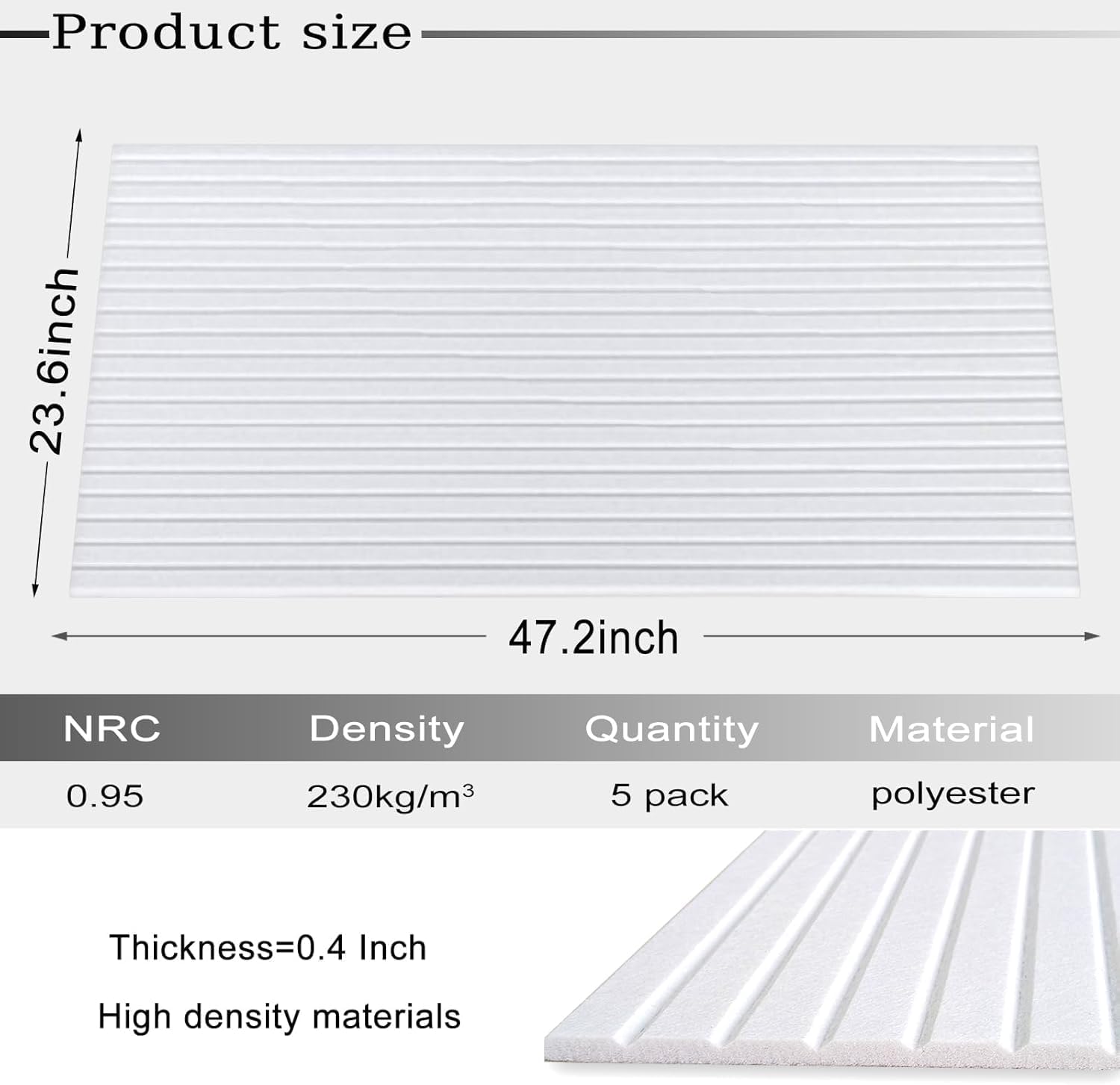 Detalle de JVJVJ Large Acoustic Panels, 48 x 24 x 0.4 in, White, Set of 5