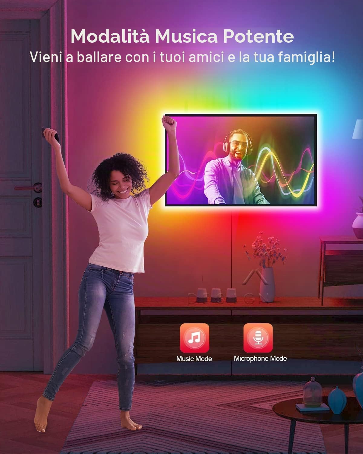 Thumbnail 2 de DAYMEET Retroilluminazione LED 3M USB per TV 32-60 Pollici – Striscia RGBIC con telecomando, Bluetooth e app