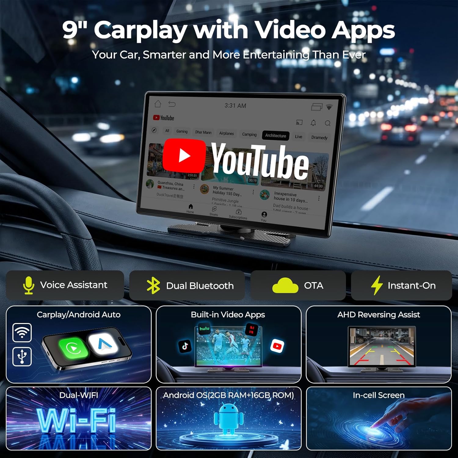 Thumbnail 1 de LAMTTO 9" Wireless CarPlay Screen for CarPlay