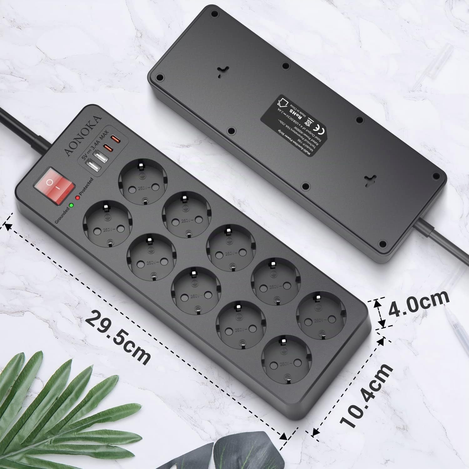 Detalle de Multipresa 10 Posti con USB-C e protezione sovratensione – 1,5 m, Nero