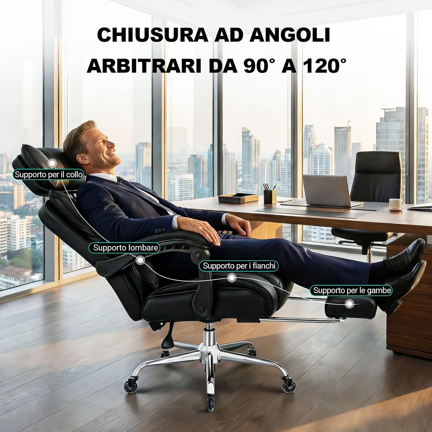 Thumbnail 4 de BASETBL Poltrona Ufficio Ergonomica: Sedia XXL con Poggiapiedi, Schienale 90°–120° e Altezza Regolabile