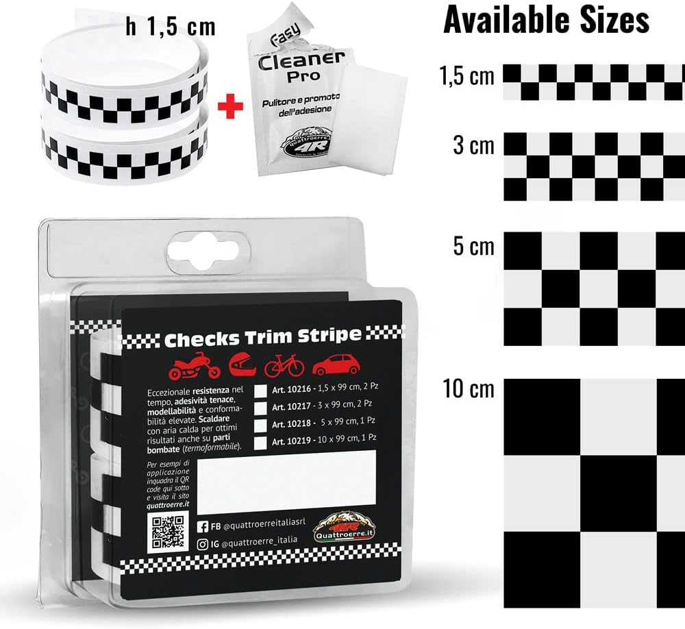 Thumbnail 1 de 4R Quattroerre.it 10216 Checks Trim Stripe: Strisce Adesive a Scacchi 1,5 x 99 cm (2 pezzi) – Bianco e Nero