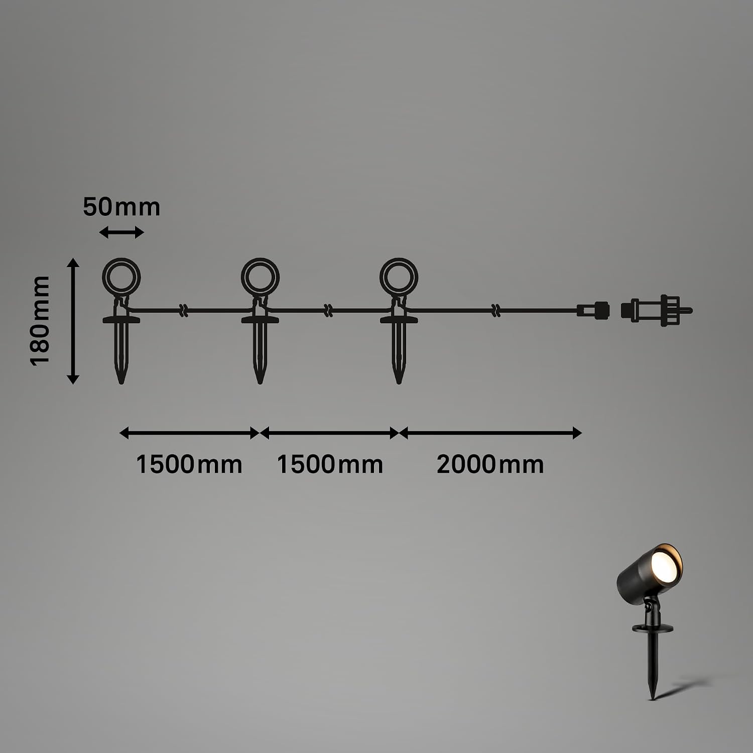 Detalle 1 de Briloner set di 3 faretti LED da esterno con spina (IP54) luce bianco caldo 3000K, con picchetti e trasformatore