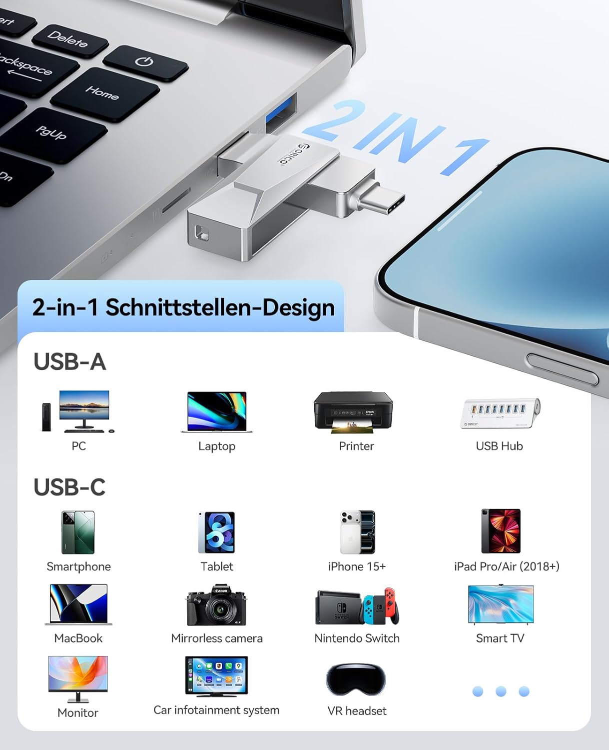 Thumbnail 5 de ORICO USB Stick CB05 128 GB mit USB‑C & USB‑A (2‑in‑1), bis zu 150 MB/s, silber