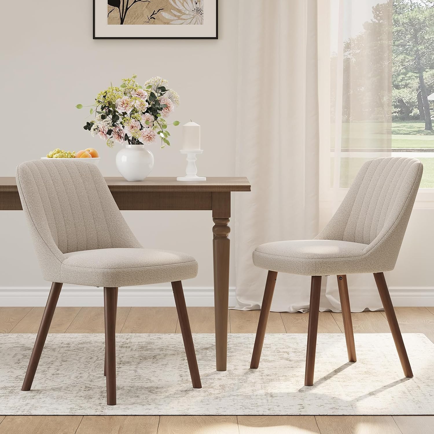 Detalle de MALOL VC-DCW21-CAM-FB Dining Chairs, Set of 2, Camel Fabric and Rubberwood