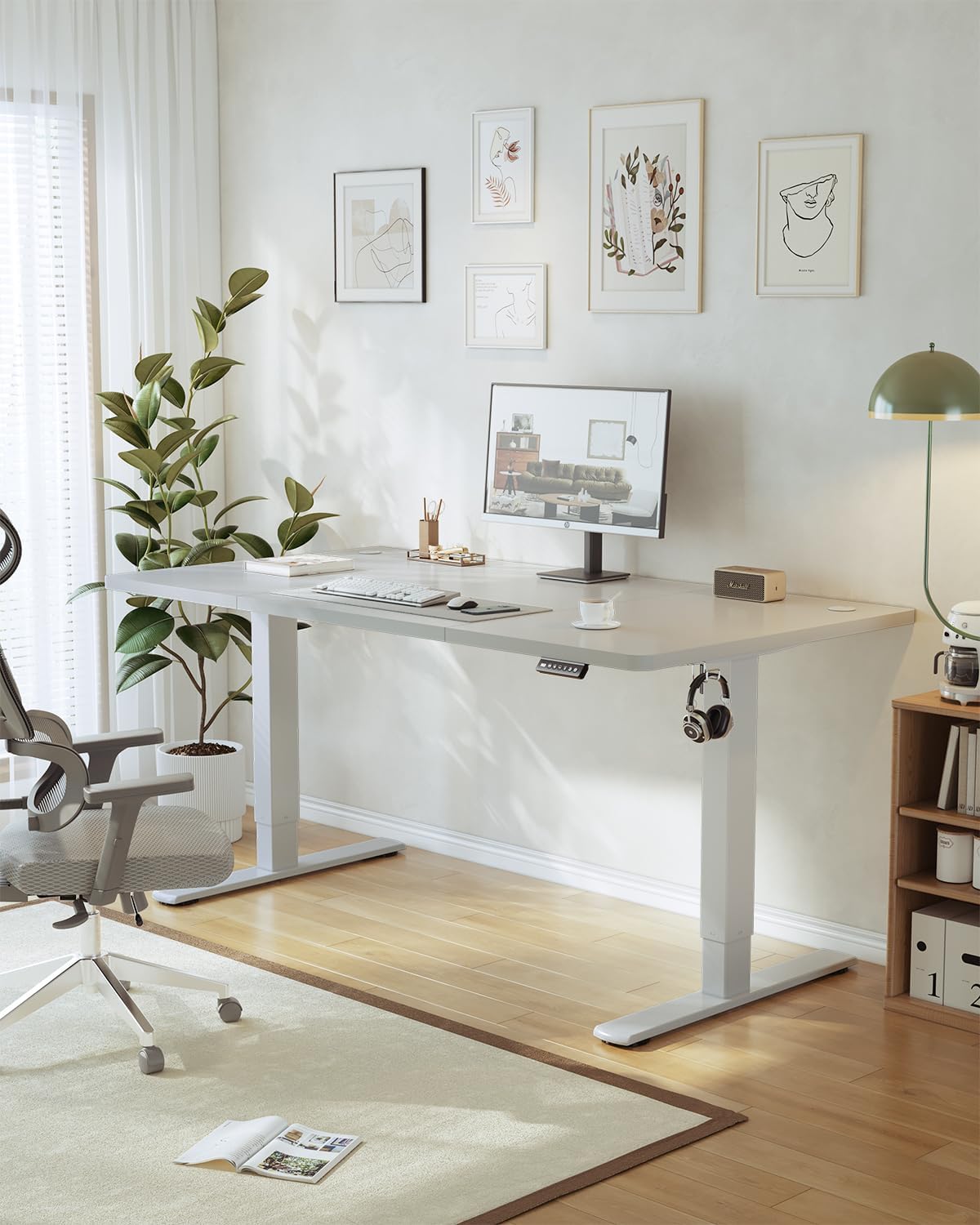 Thumbnail 1 de JUMMICO elektrisch höhenverstellbarer Schreibtisch mit USB-Ladeanschluss, 160 x 70 cm (Grau)