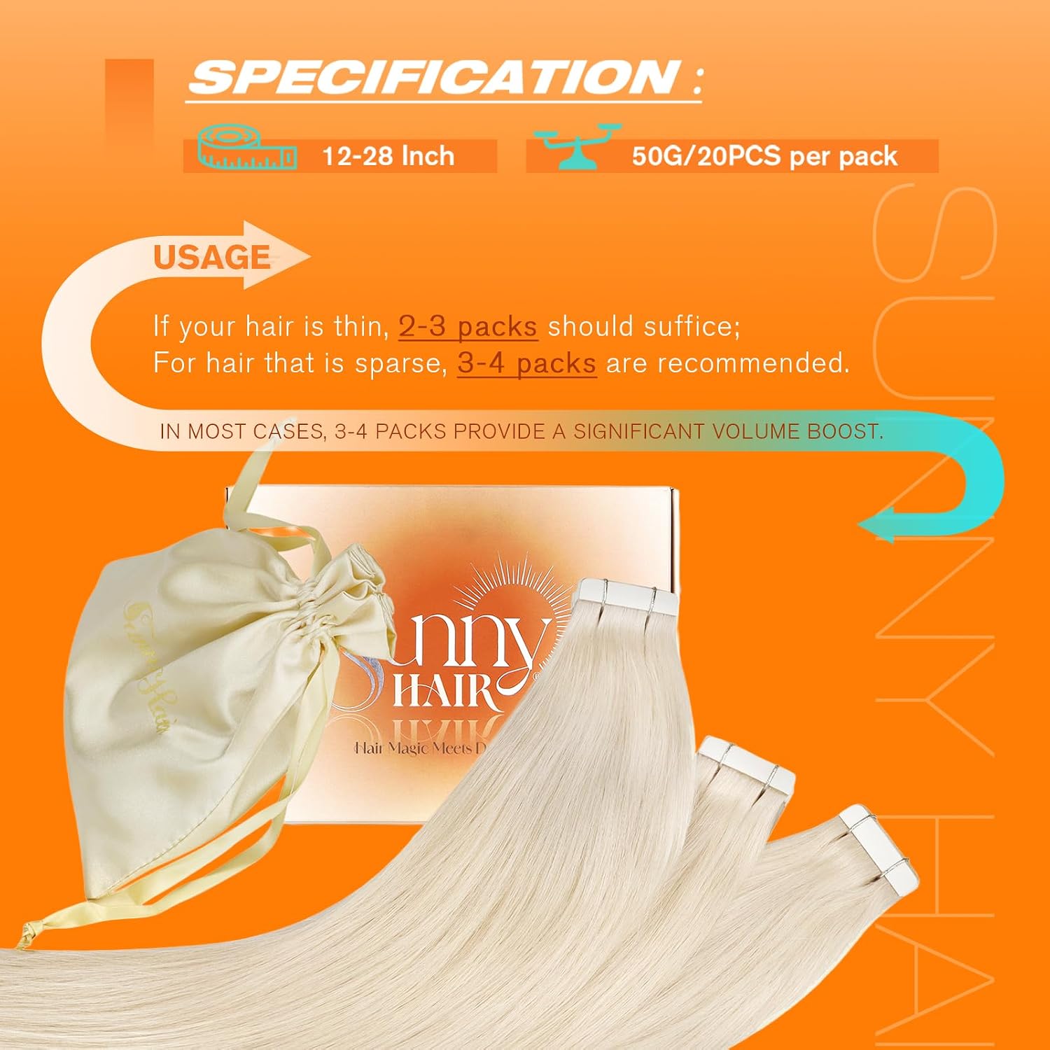 Detalle de Sunny Hair Blonde Tape-In Extensions (Remy Human Hair), 28 inch, 20 pcs / 50g