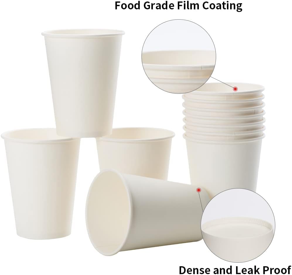 Thumbnail 6 de RACETOP 12 oz Hot Paper Coffee Cups (300 Pack) – Upgraded Weight, White, Leak-Resistant