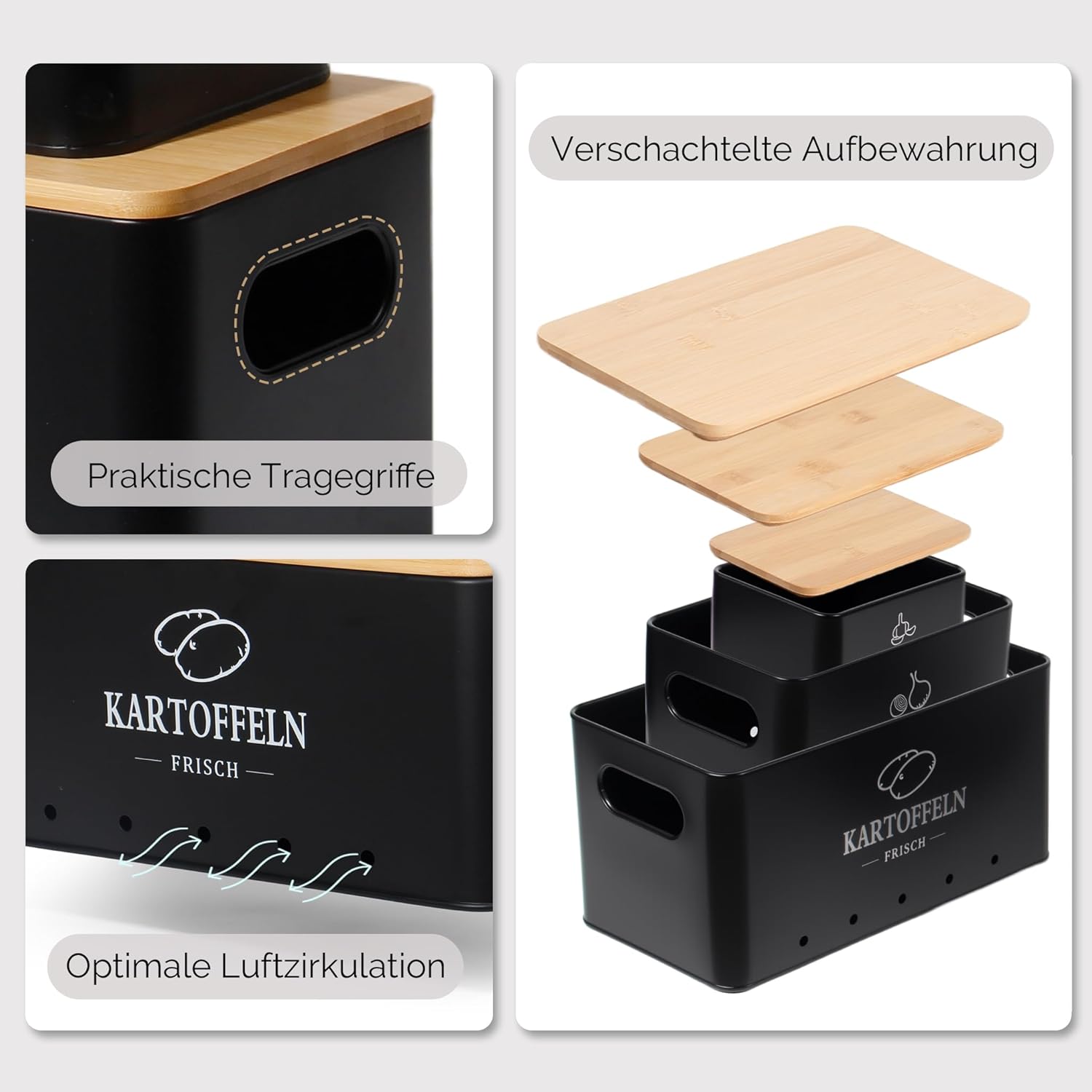 Thumbnail 2 de GREELUE Kartoffel Aufbewahrungsbox 3er Set – 360° Luftzirkulation für längere Frische