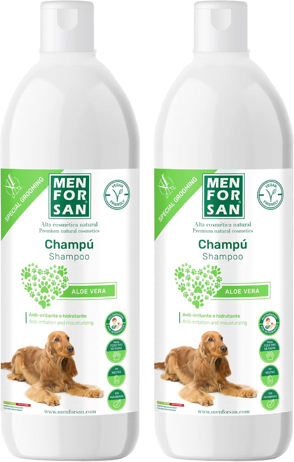 MENFORSAN Aloe Vera Shampoo per cani, 1 litro, confezione da 2 – detergente delicato a base di aloe vera