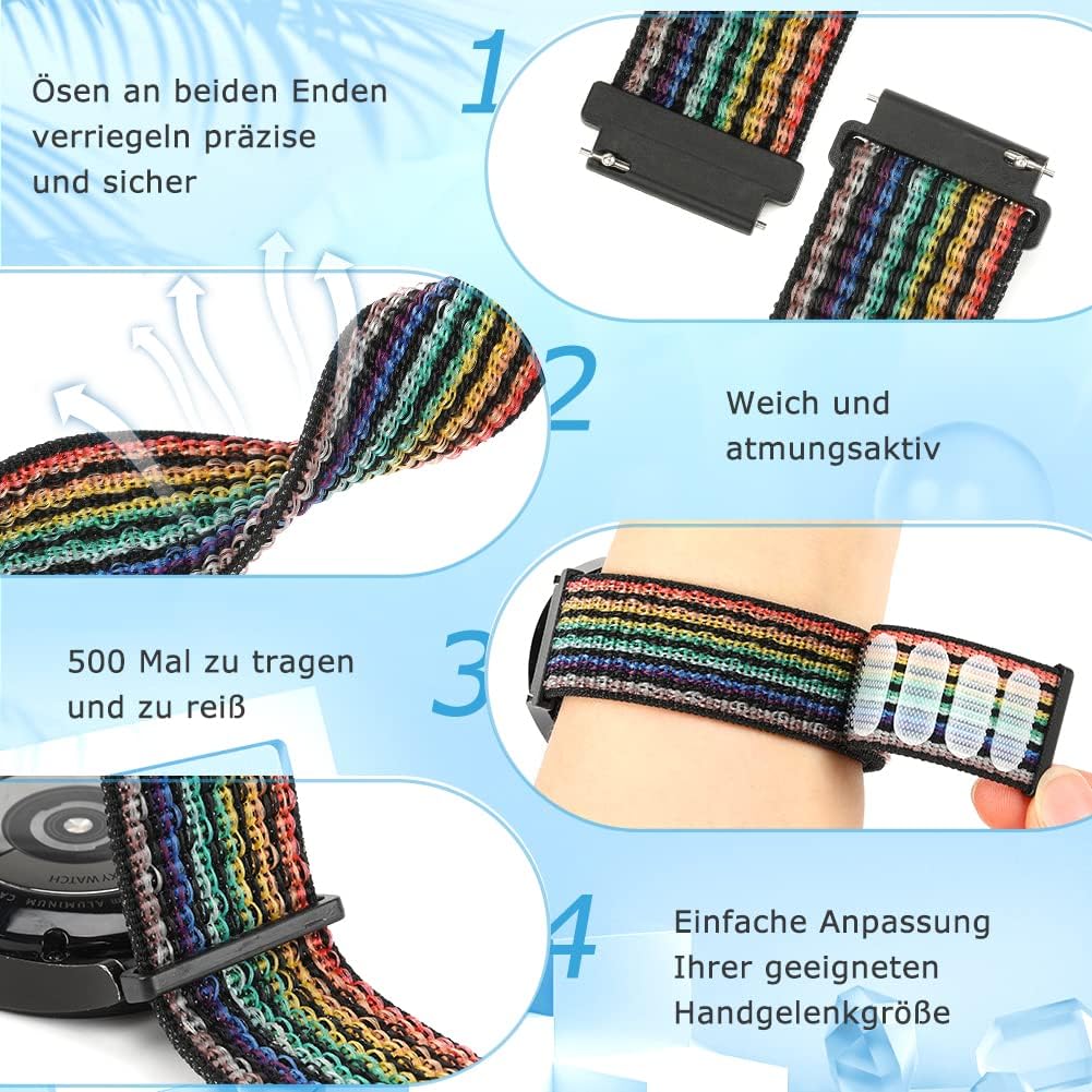 Detalle de Runostrich Nylon Armband 18–24 mm mit Klettverschluss – Atmungsaktives Sportarmband aus Nylon für Damen und Herren