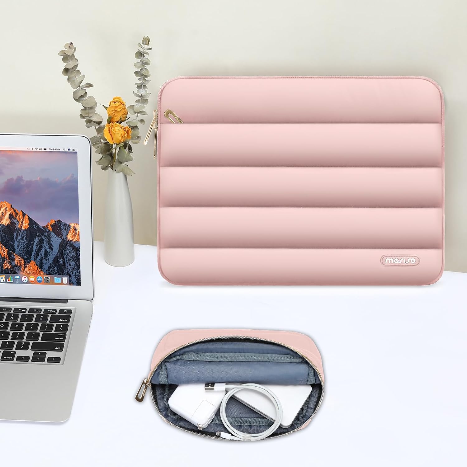 Detalle de MOSISO Laptop Hülle Tasche 15–15,6 bis 16 Zoll (rosa) inkl. Klein-Etui