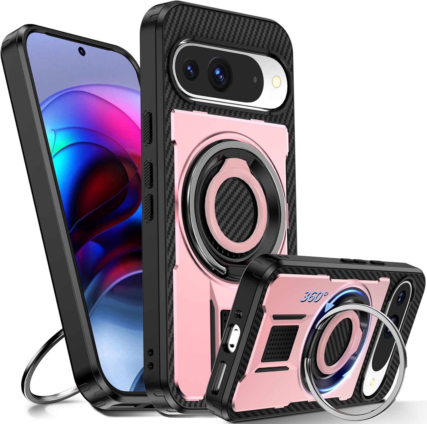 Detalle de Tuvror Hülle für Google Pixel 9 / Pixel 9 Pro mit Ständer – Rosa