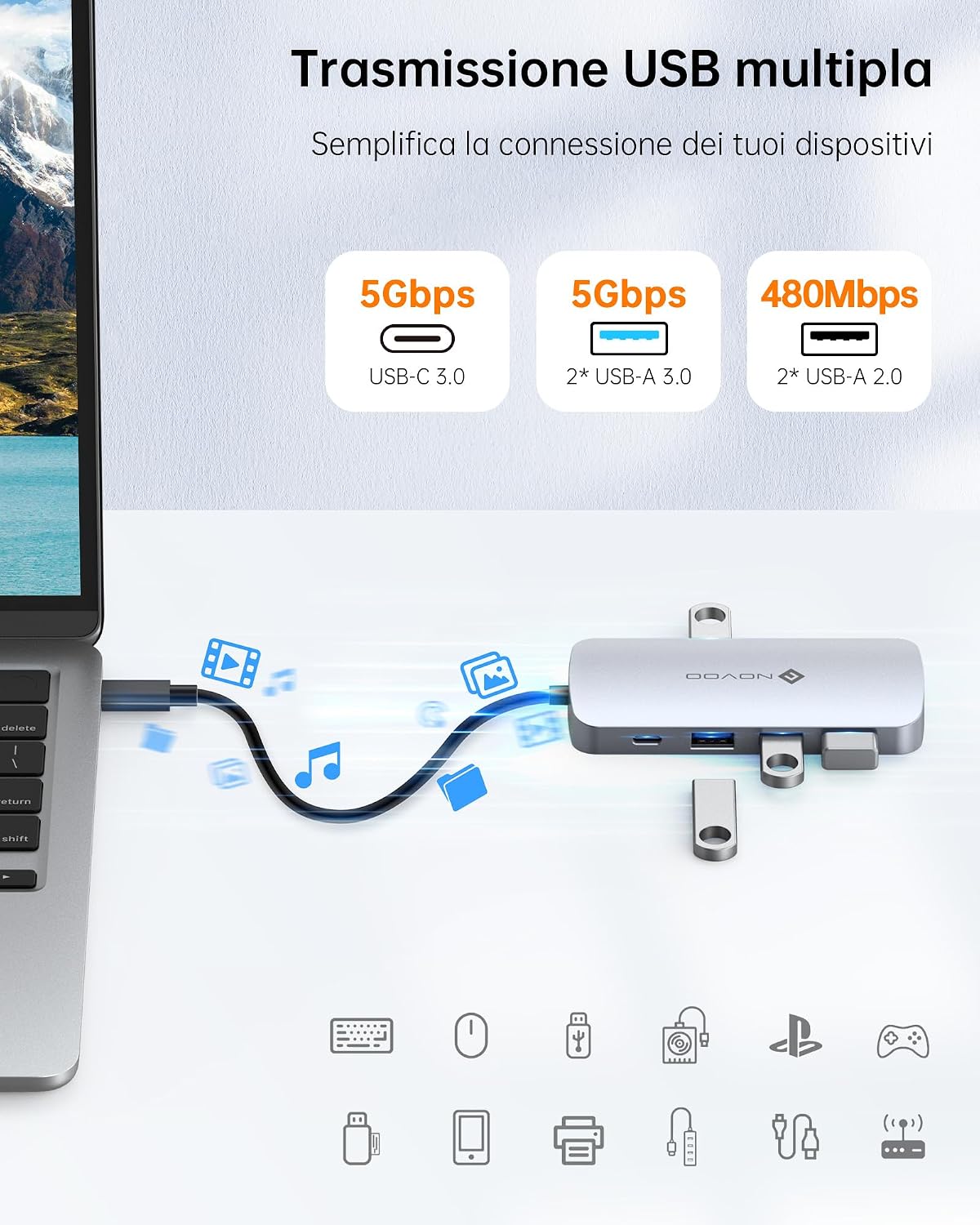 Detalle de NOVOO Hub USB C 9 in 1 4K 60Hz
