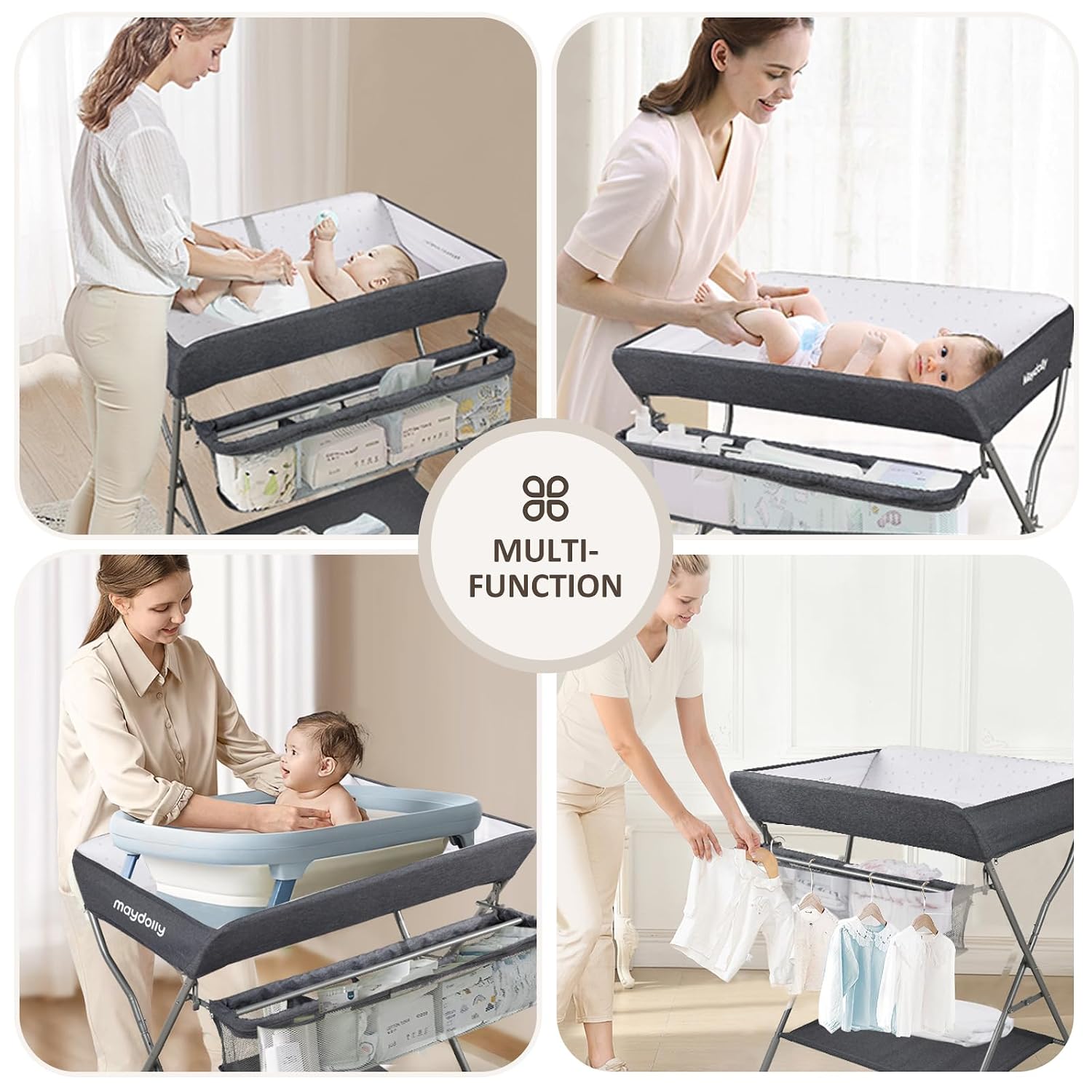 Thumbnail 4 de Maydolly Baby Changing Table, Folding Adjustable Height with Wheels, Dark Gray
