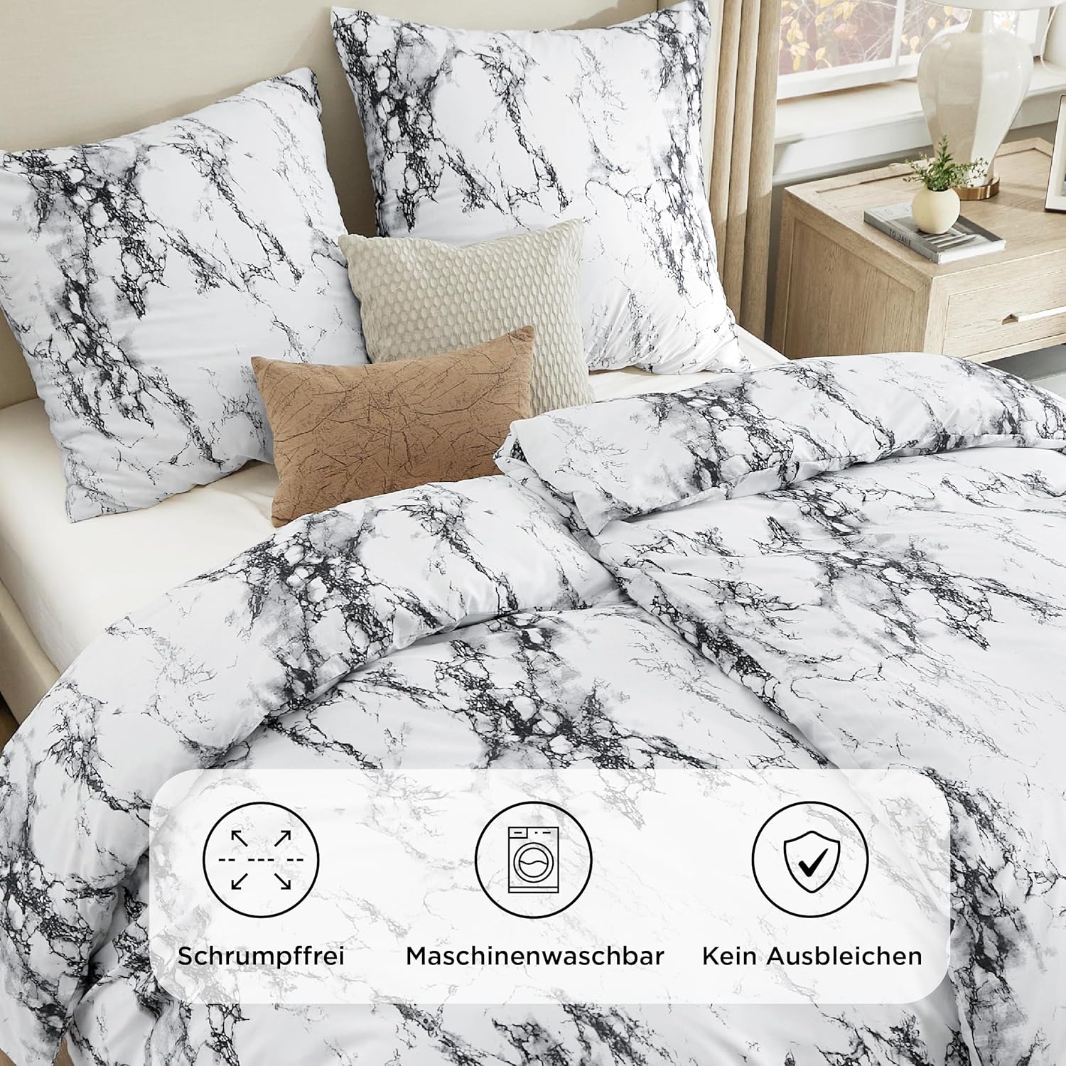 Thumbnail 4 de BEDSURE Bettwäsche 135x200 (2-teilig) Marmor Weiß mit Reißverschluss, Kissenbezug 80x80