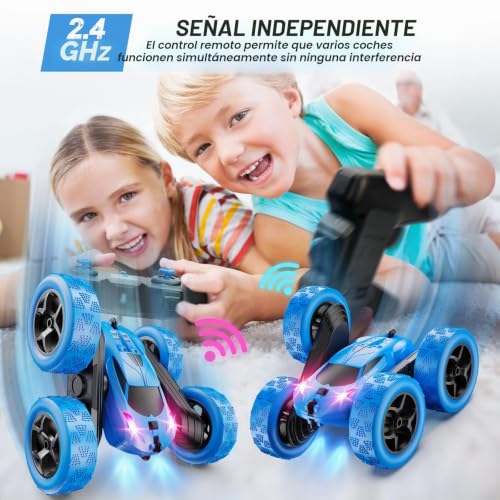 Detalle de QUNREDA Coche Teledirigido 4WD con Baterías Modulares y Luces LED – Azul