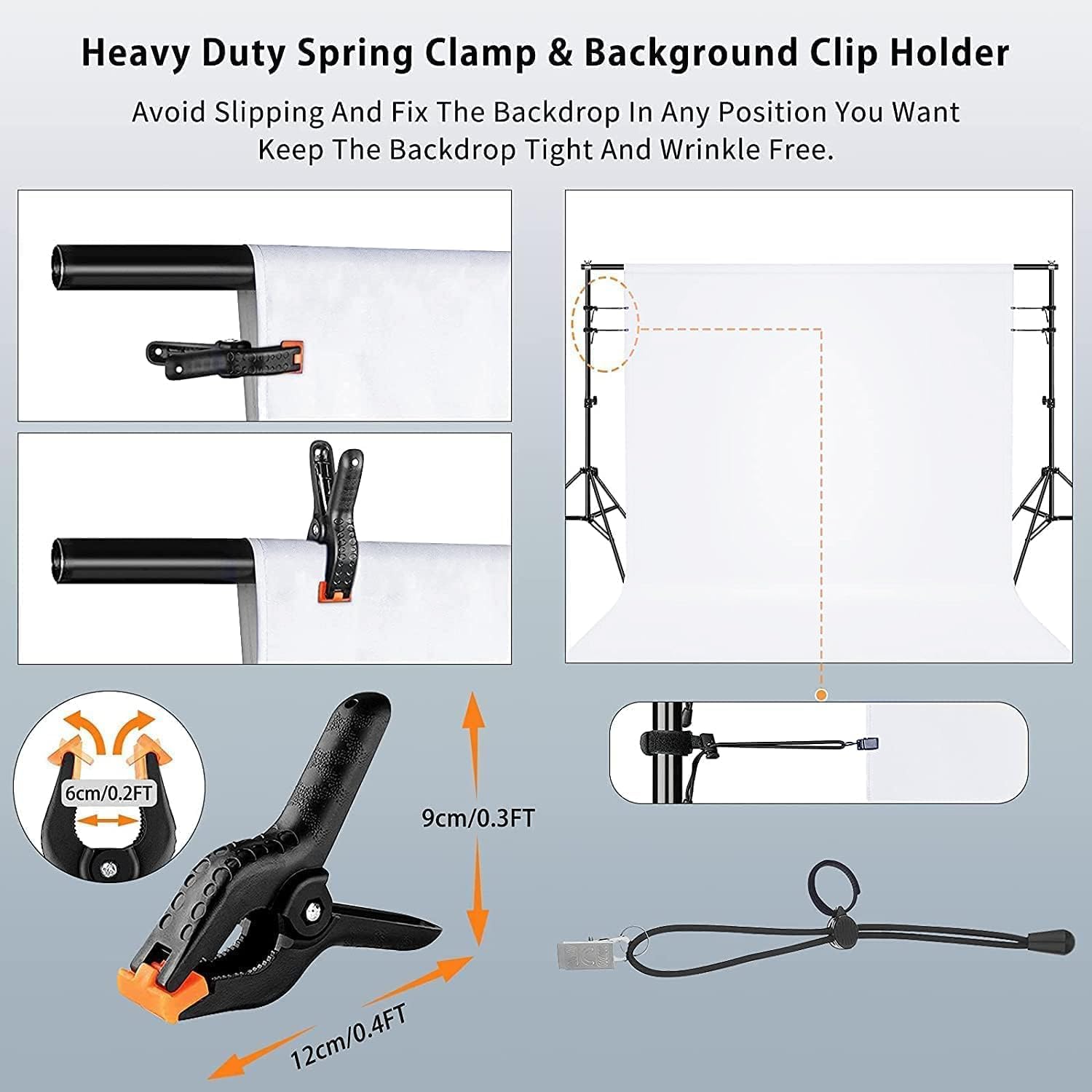 Thumbnail 5 de Vevelux 3 x 3m White Photography Backdrop with Spring Clamps & Anti-Wrinkle Clips (10 x 10ft)