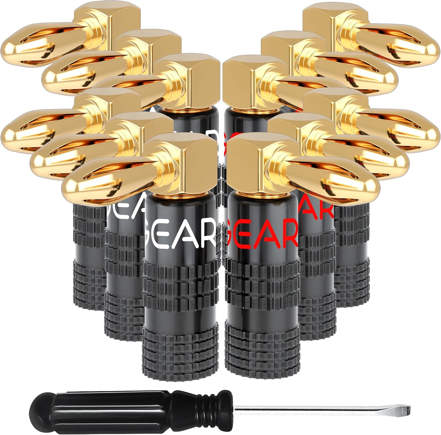 Detalle de GEARit Right Angle Banana Plugs for Speaker Wire (90 Degree, 6 Pairs, 12–20 AWG)