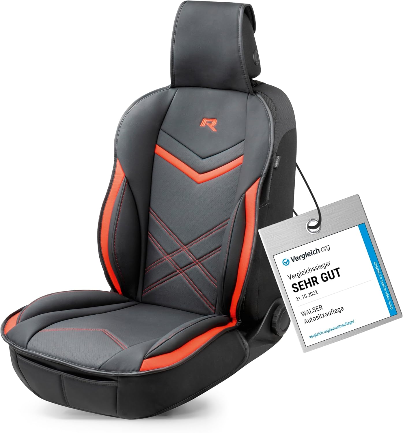 Detalle de Walser Sitzauflage Auto Rey Sitzschoner für Vordersitze schwarz/rot im Rennsport-Design