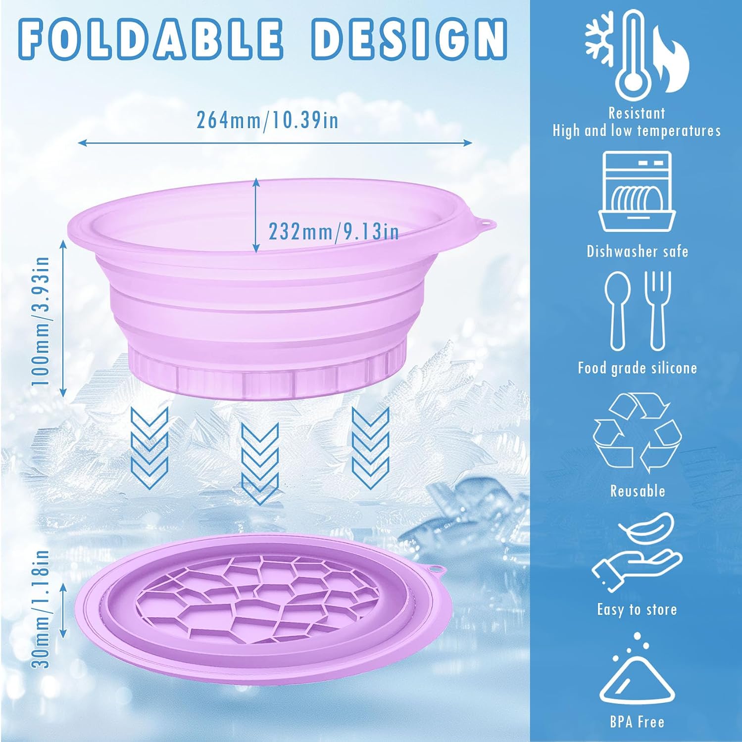 Detalle 2 de Casbomy Eisbad Schüssel – Silikon-Gesichts-Eisbad mit integriertem Eisfach, faltbar und hygienisch, lila