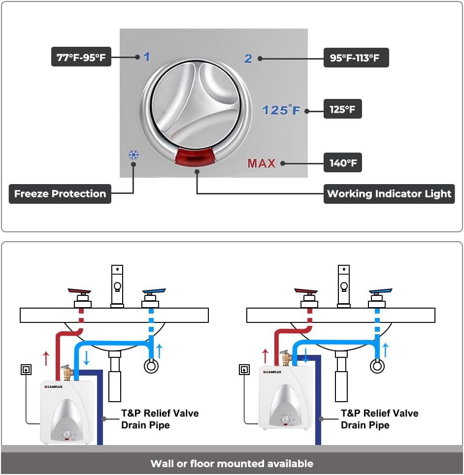 Thumbnail 6 de CAMPLUX ME10N 1.3-Gallon Electric Tank Water Heater, 120V, 1440W