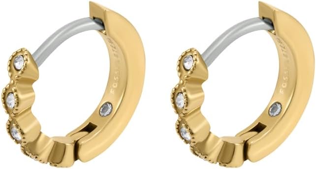 Detalle de Fossil Damen Ohrringe aus goldfarbener Edelstahl mit Ringverschluss – sicherer Bügel, polierte Oberfläche