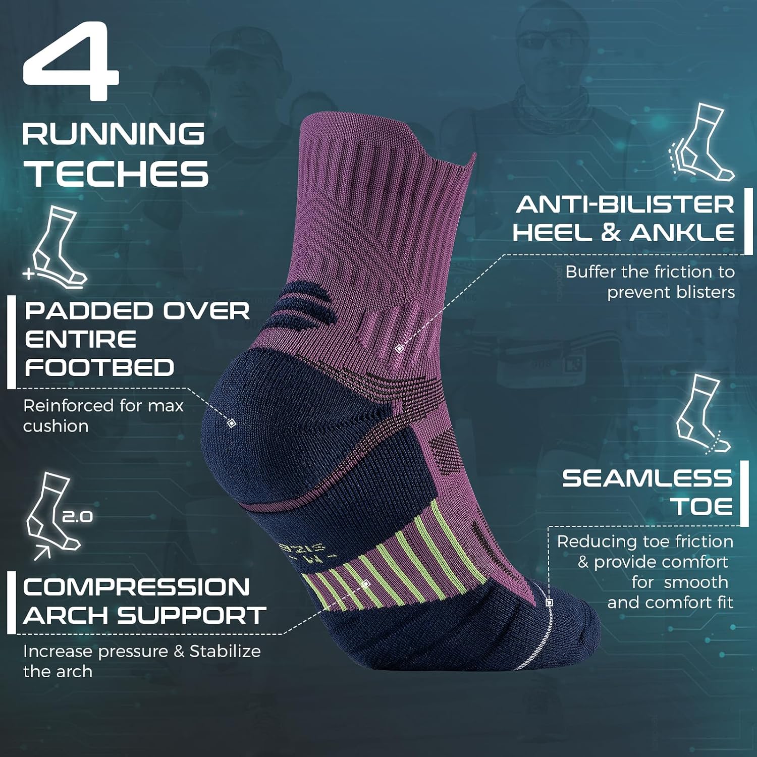 Detalle de Rahnint Coolmax hiking running quarter socks (3-pack) for long-distance comfort