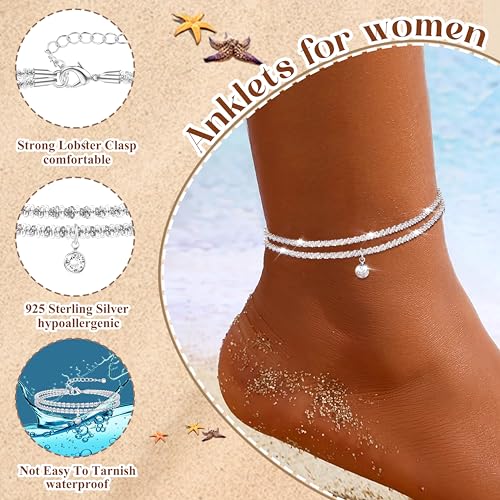 Detalle 2 de Diamday 925 Sterling Silver Ankle Bracelet for Women