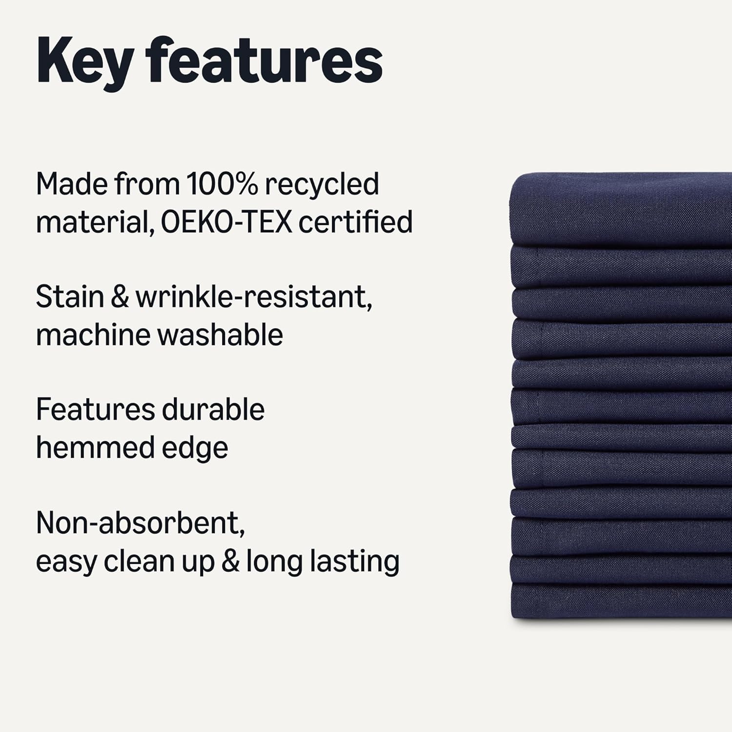 Detalle de Amazon Basics Reusable Stain and Wrinkle Resistant Cloth Napkins, 43 x 43 cm (Set of 12) — Blue
