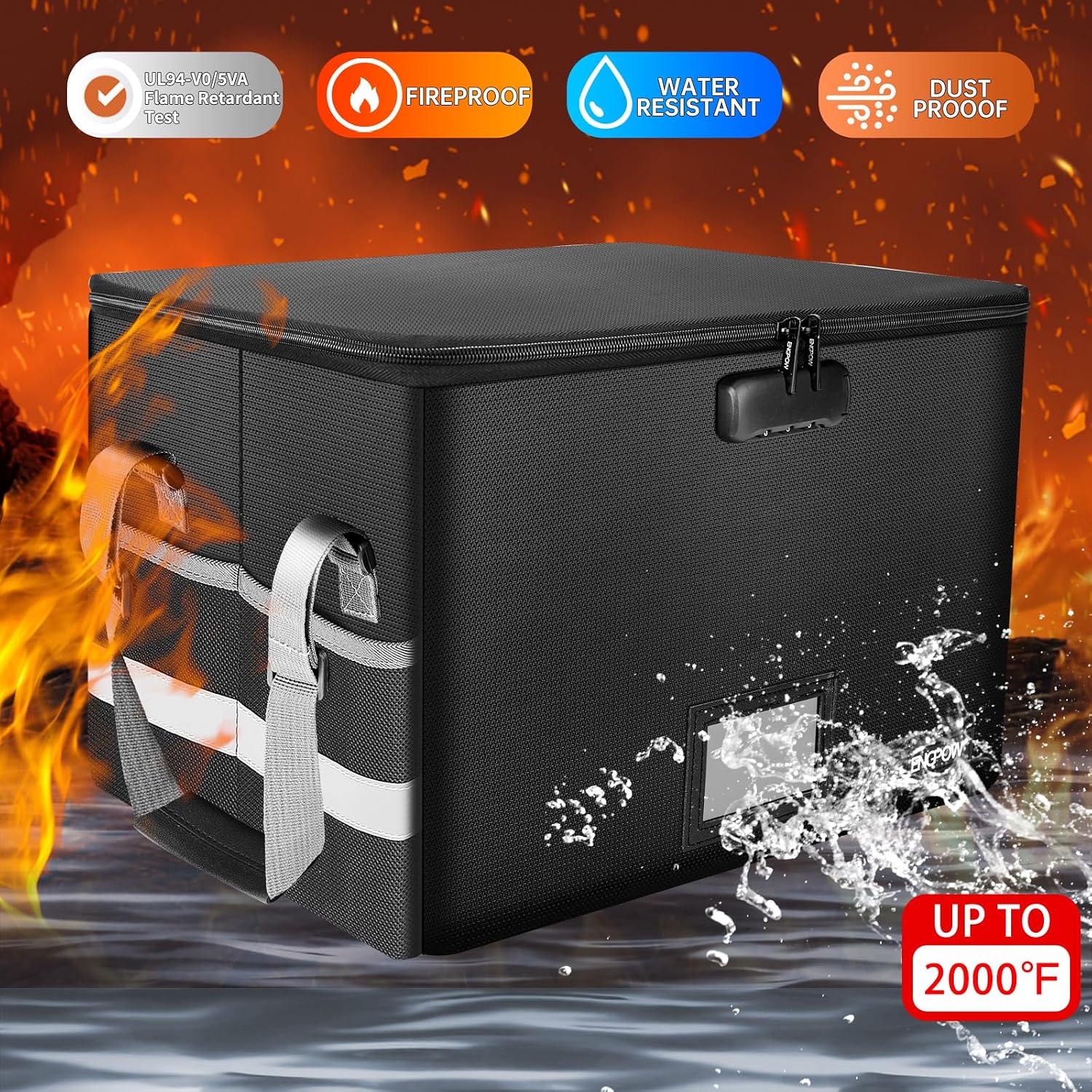 Detalle 2 de ENGPOW EG015 Fireproof File Box with Combination Lock, Collapsible and Water-Resistant