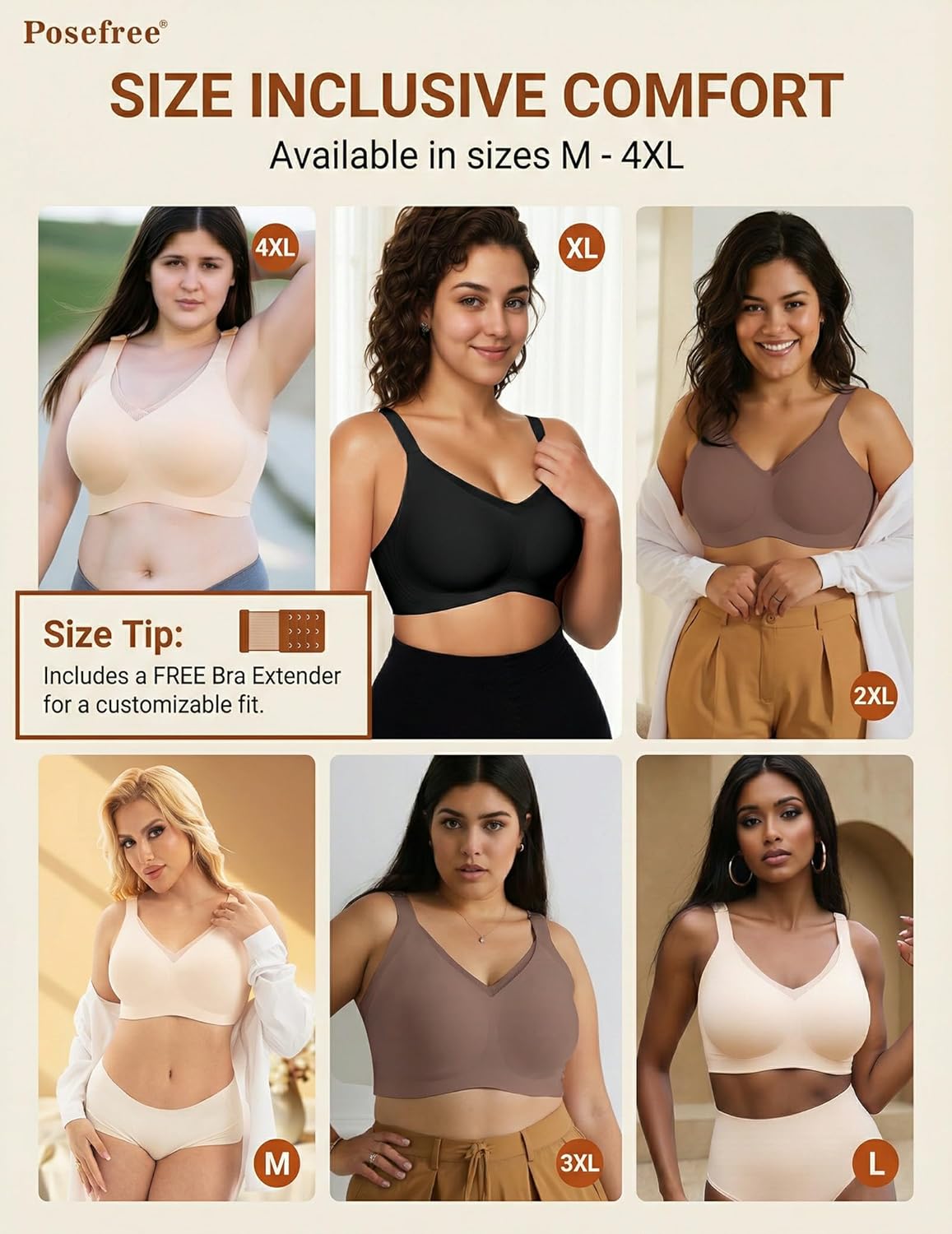 Detalle 2 de PoseFree Wireless Seamless Jelly Bra with V-Mesh (No Underwire) – Full Coverage T-Shirt Comfort