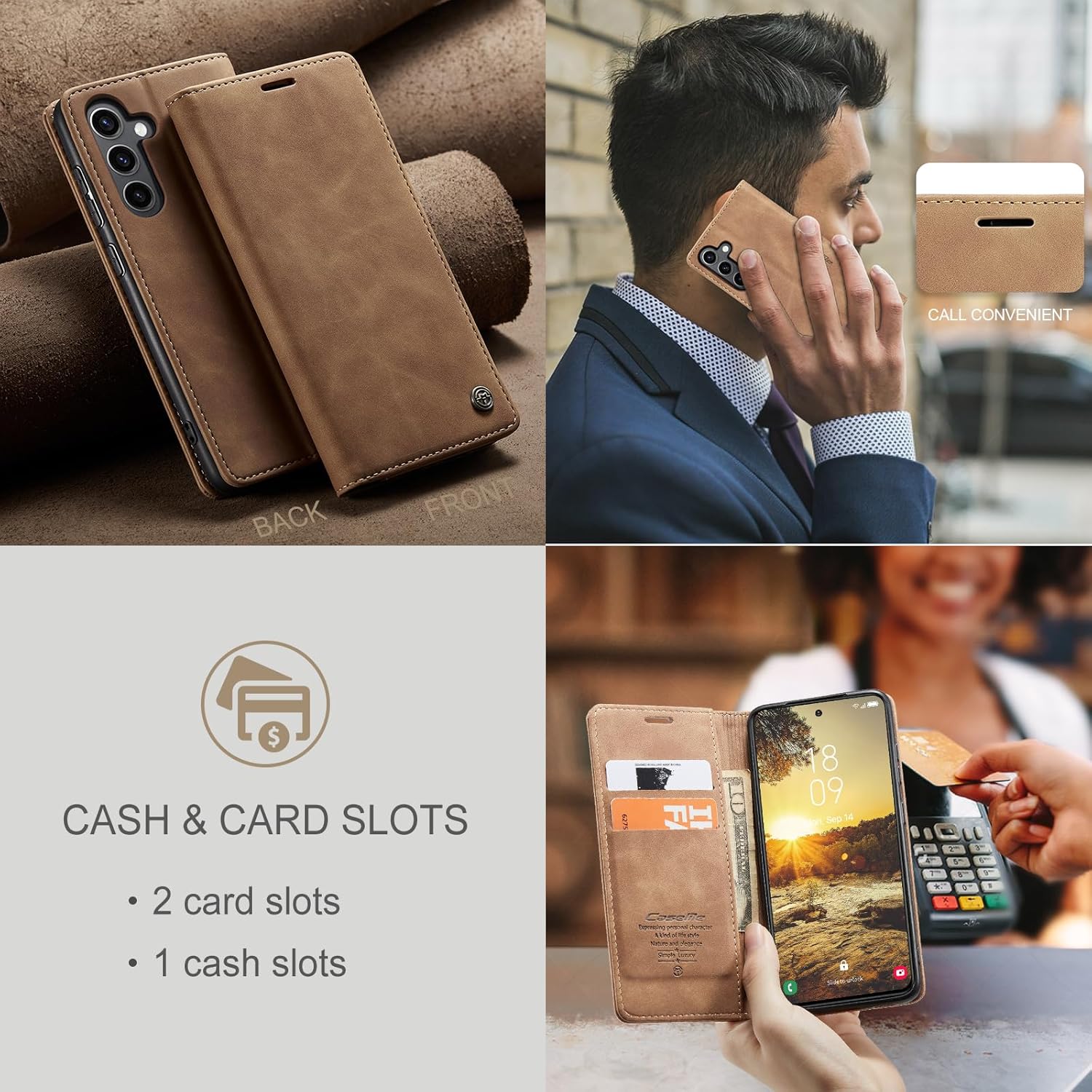 Detalle 2 de Monweicz Flip-Case Hülle für Samsung Galaxy S24 – Premium Leder, Kartenfach & Standfunktion in Braun