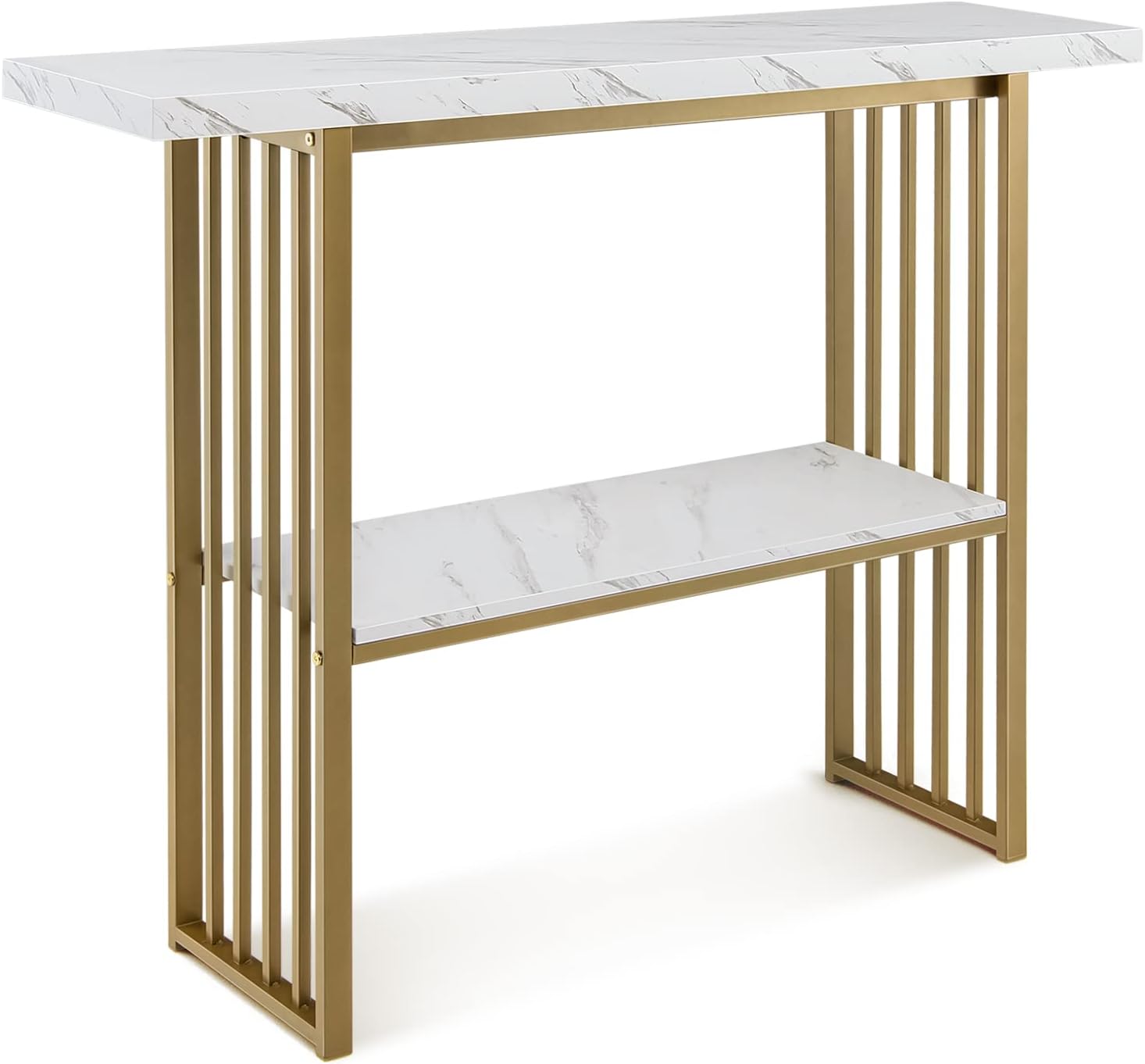 Thumbnail 2 de LIFEZEAL Table Console à 2 Niveaux – Plateau faux marbre blanc et cadre doré, 120 x 30 x 93 cm