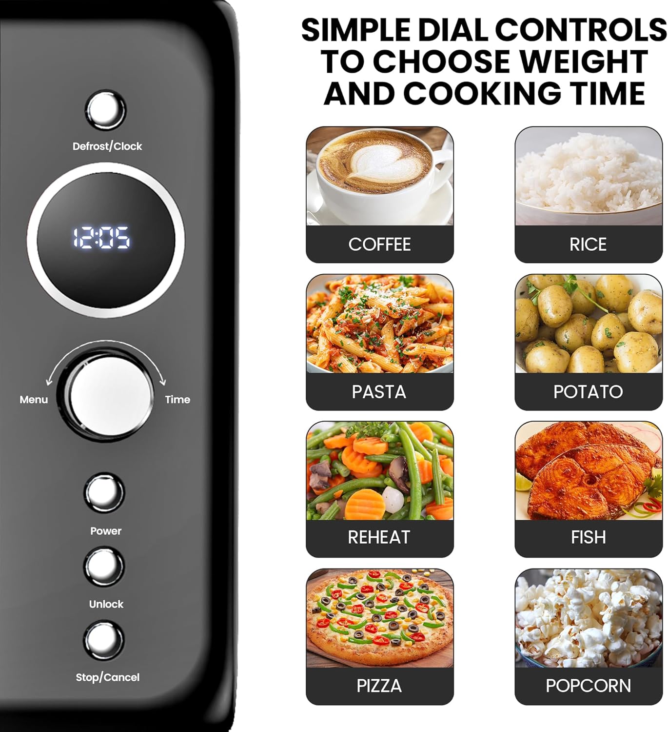 Detalle 2 de Koolatron Total Chef Retro Microwave Oven 20L, 700W (Black) — Digital LED, 8 Preset Modes